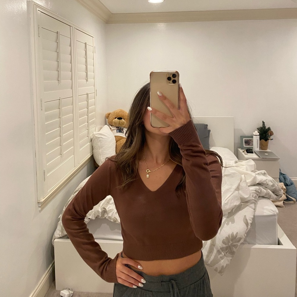 Brown Brandy Melville crop long sleeve